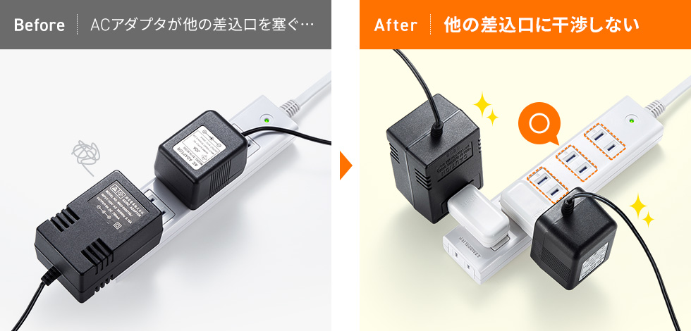 コンセント周りの配線がスッキリ