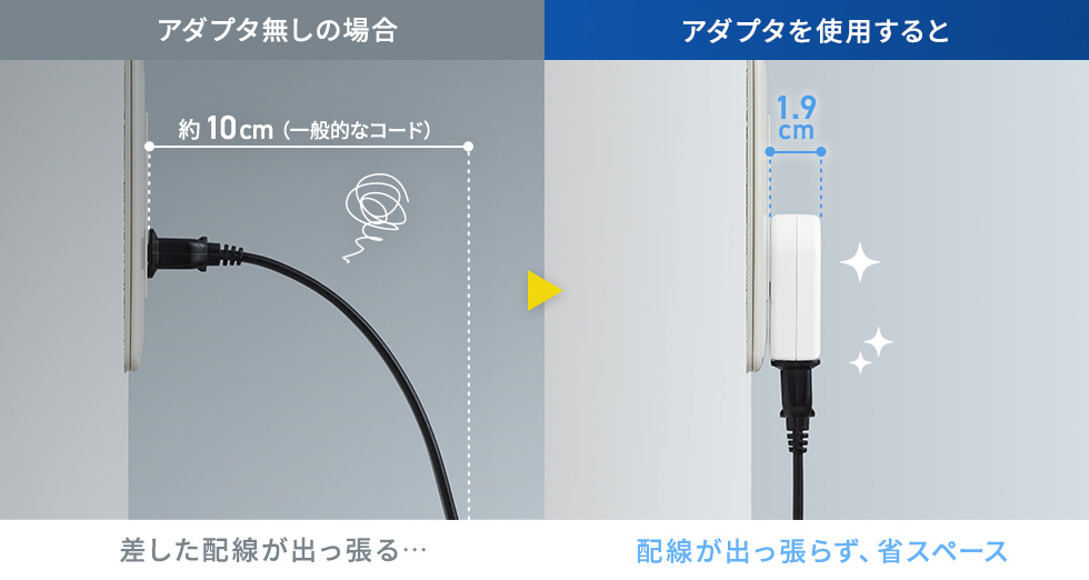 省スペースに設置でき、コードやプラグの負荷を軽減