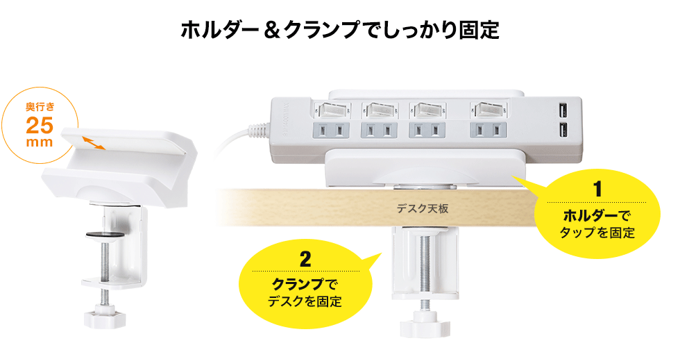 TAP-CLAMP1【電源タップデスククランプ式回転型固定ホルダー】電源