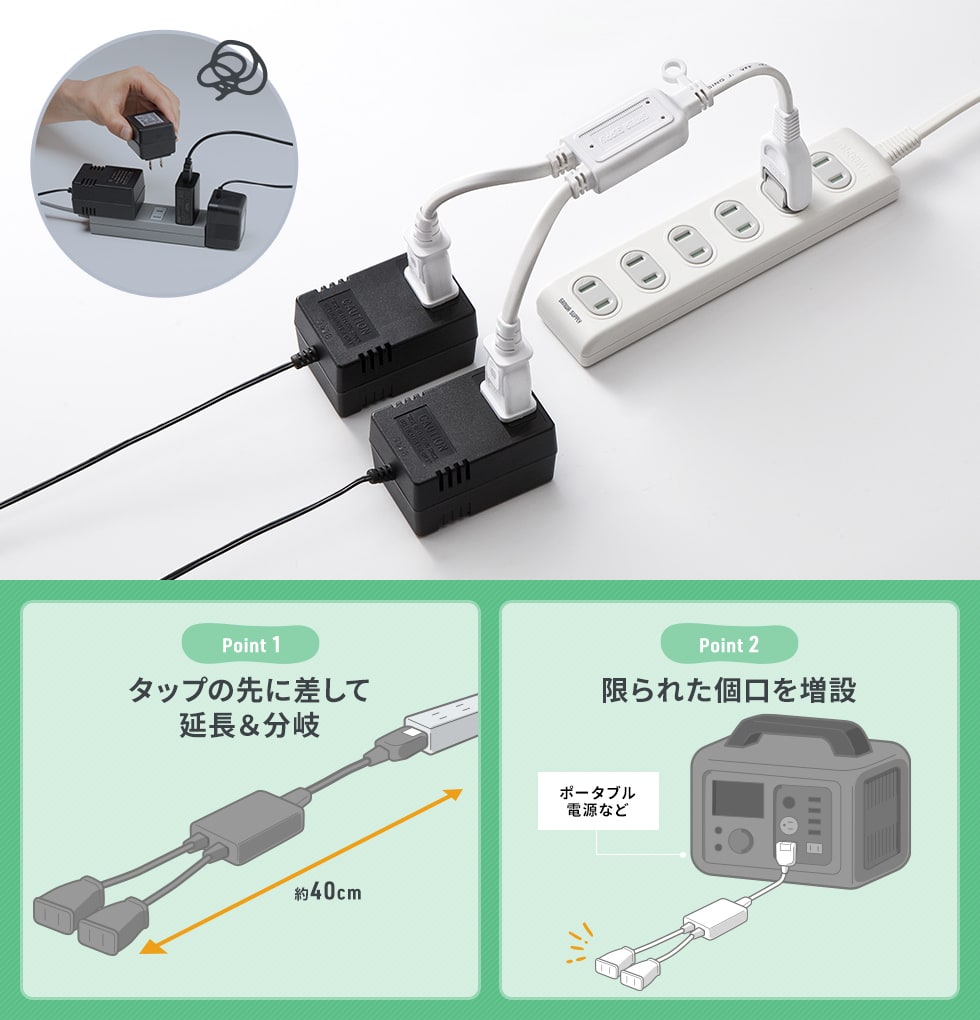 大きなACアダプタを干渉せずに差せる