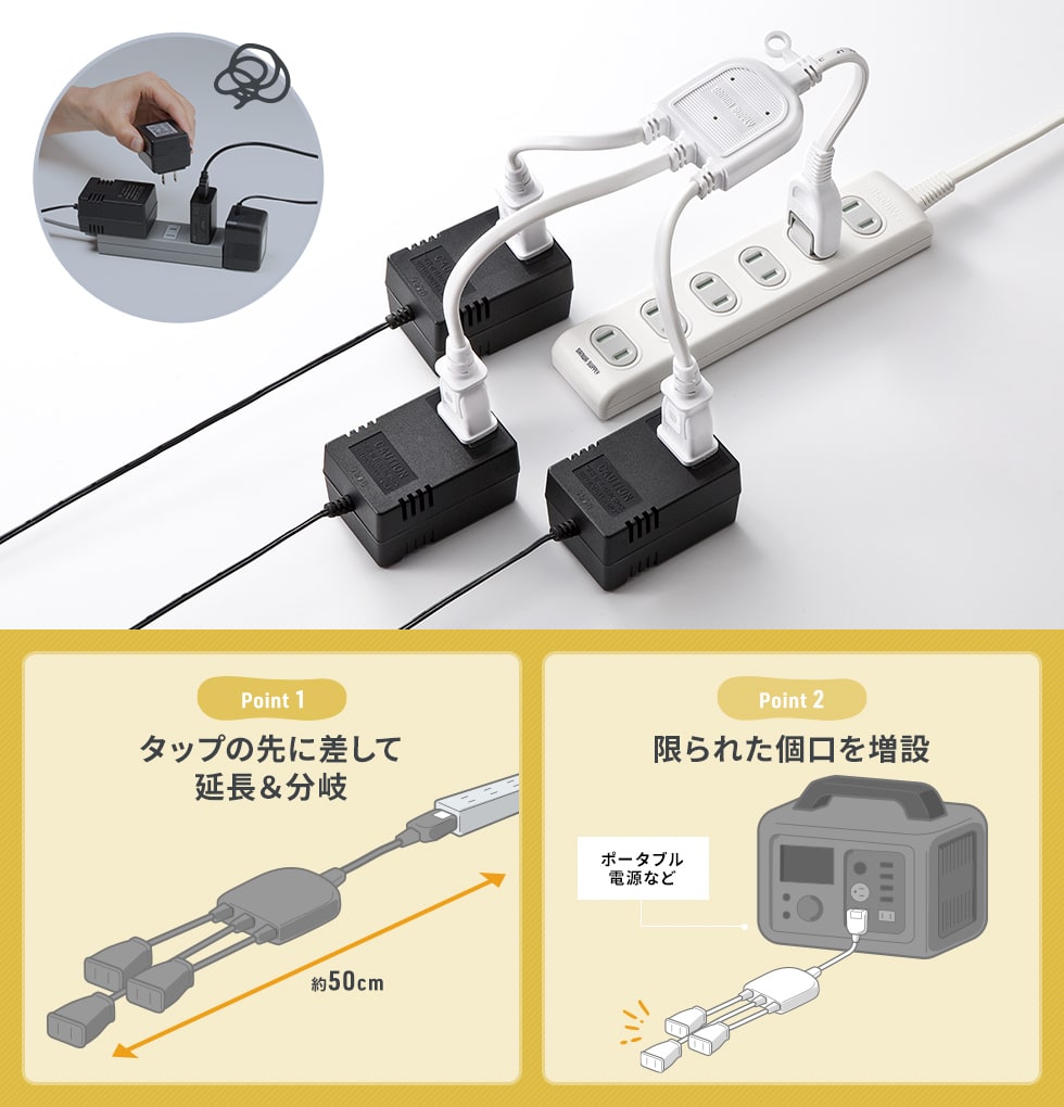 大きなACアダプタを干渉せずに差せる