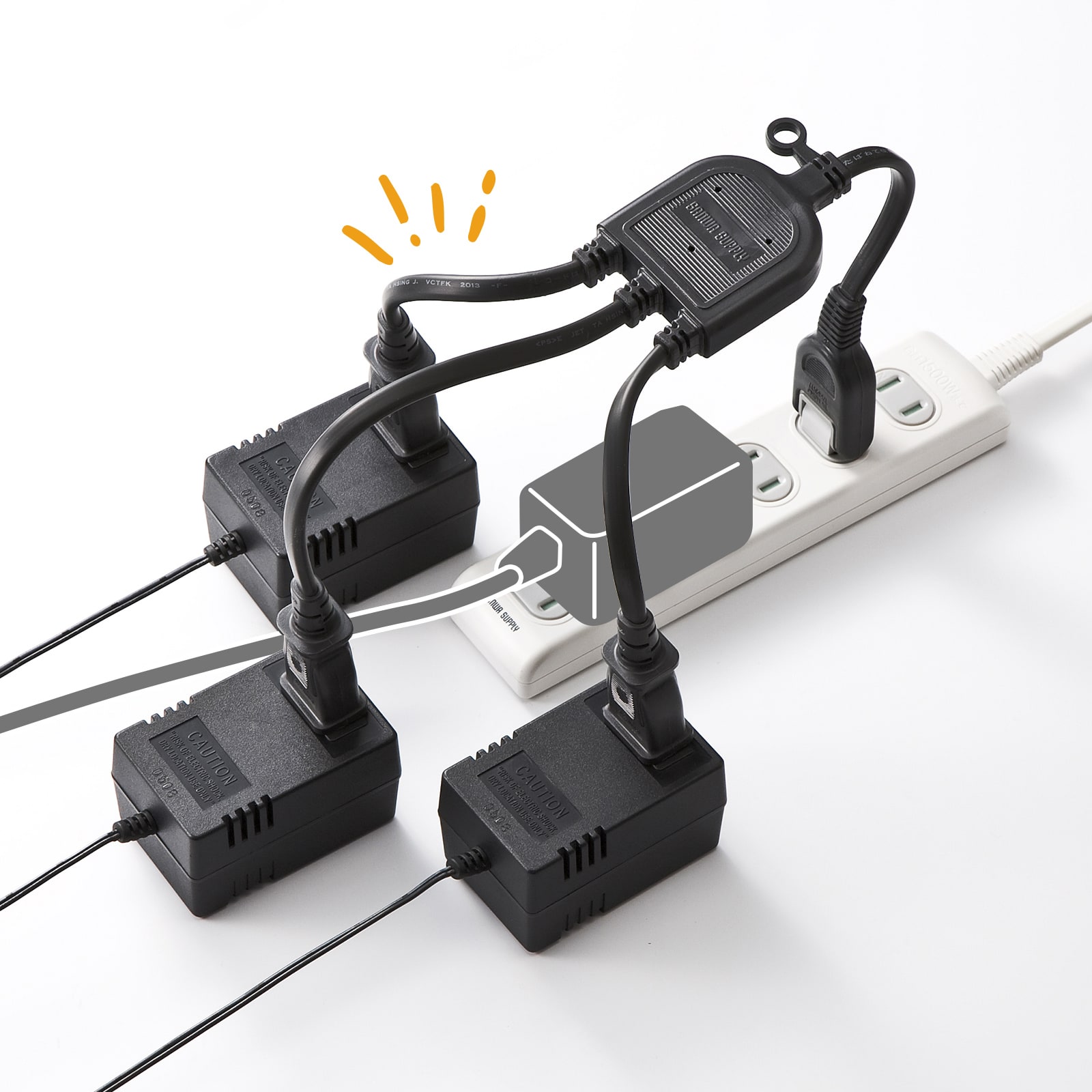 TAP-EX3BKN【ACアダプタ専用電源延長コード（3分岐・2P・3個口