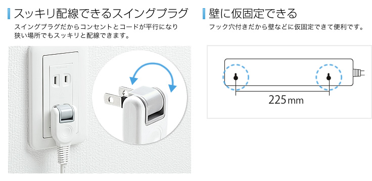 スッキリ配線できるスイングプラグ