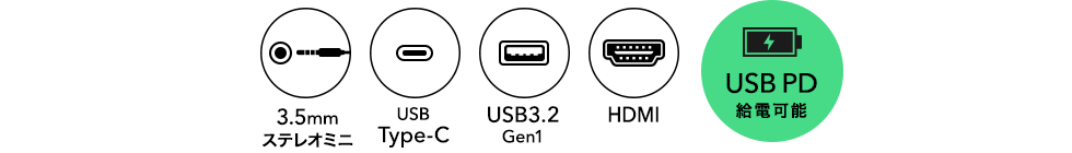 3.5mmステレオミニ USB Type-C USB3.1 Gen1 HDMI USB PD給電可能