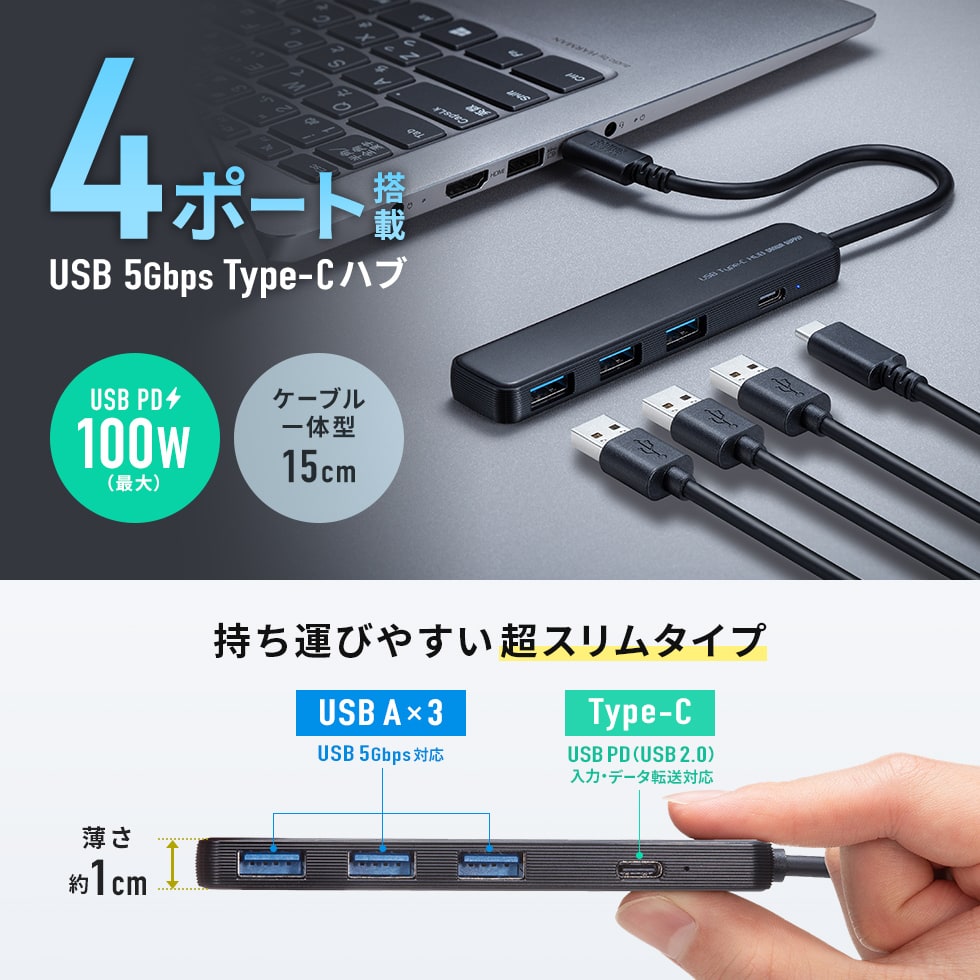 PD100W対応なのに超スリムでコンパクトなUSB Type-Cハブ。