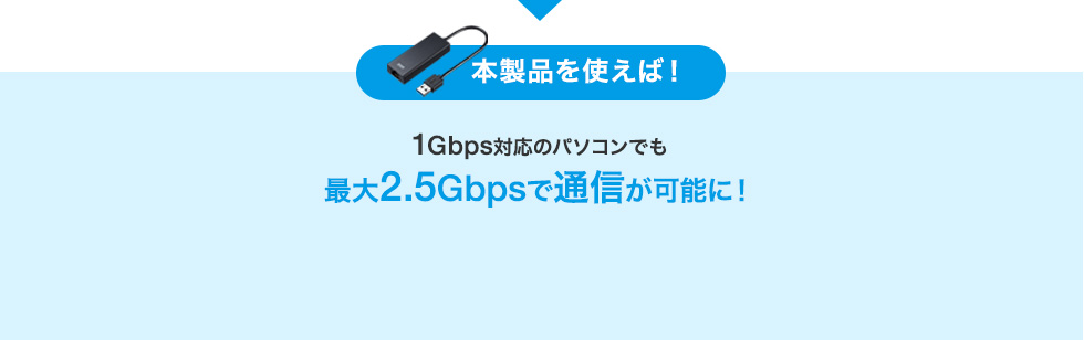 本製品を使えば！1Gbps対応のパソコンでも最大2.5Gbpsで通信が可能に！