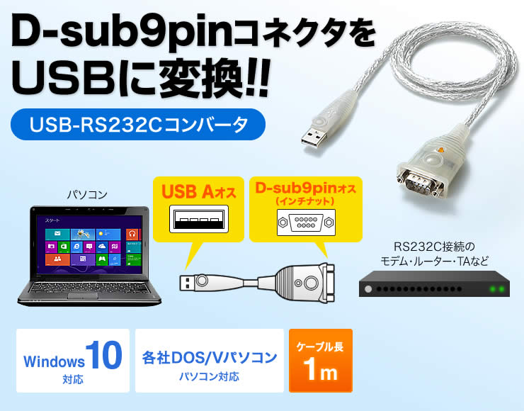 USB-CVRS9-10【USB-RS232Cコンバータ（1m）】USBインターフェースを