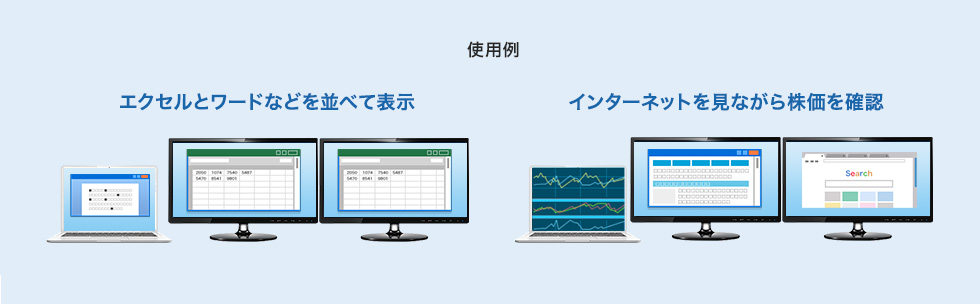 使用例 エクセルとワードなどを並べて表示 インターネットを見ながら株価を確認