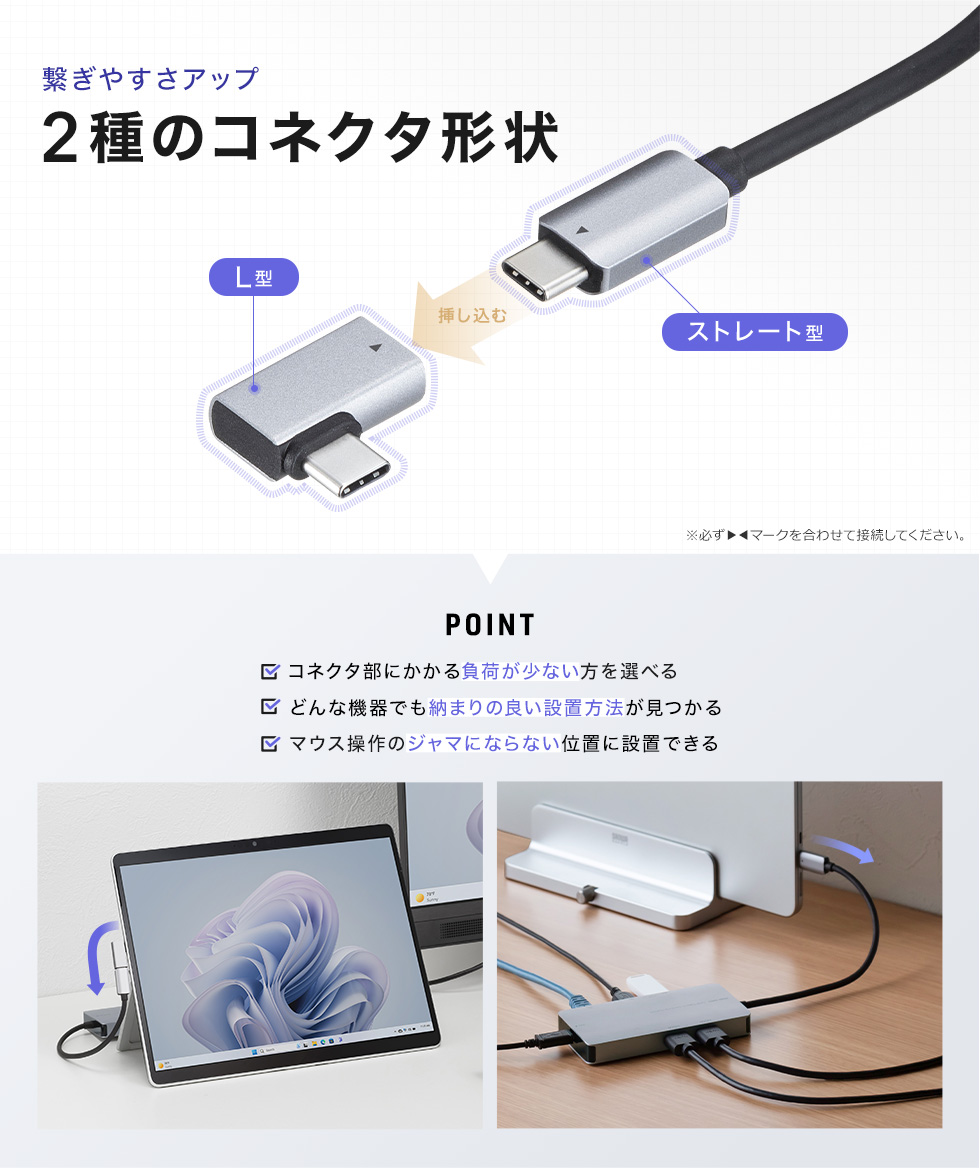 繋ぎやすさアップ　2種のコネクタ形状