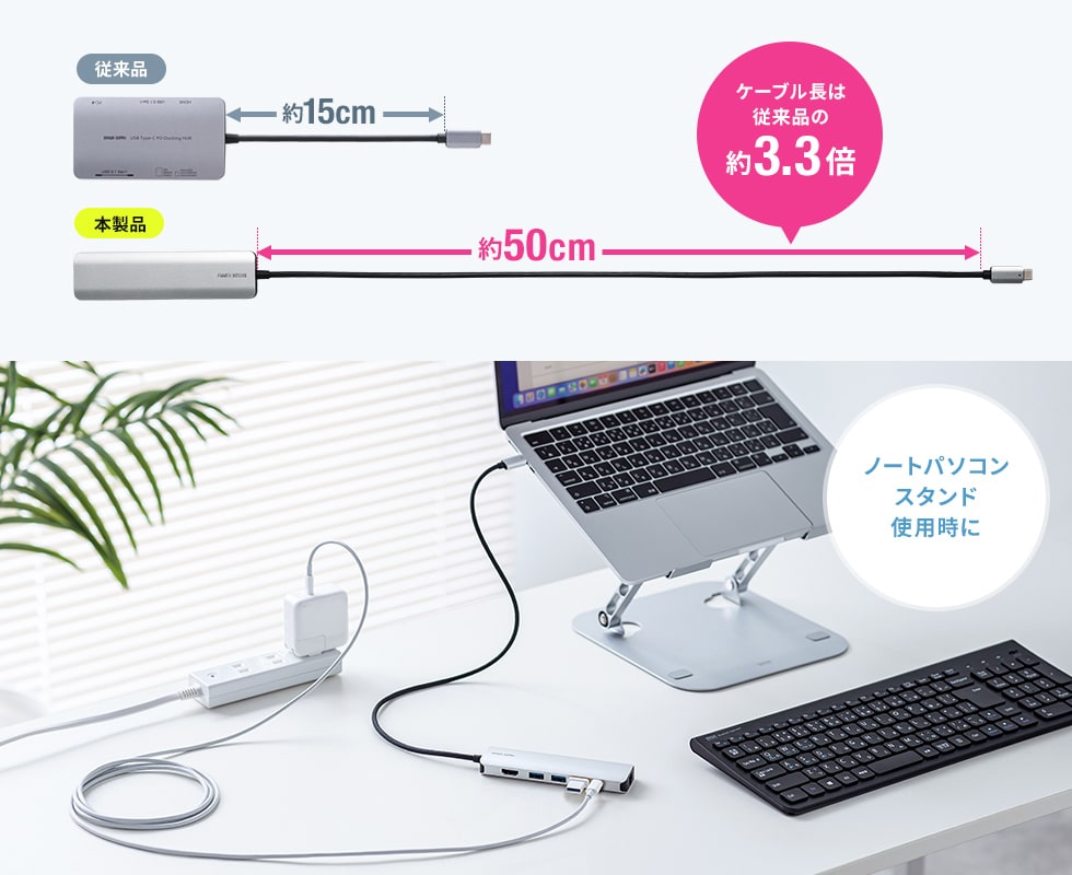 使いやすい長めのケーブル