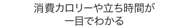 消費カロリーや立ち時間がひと目で分かる