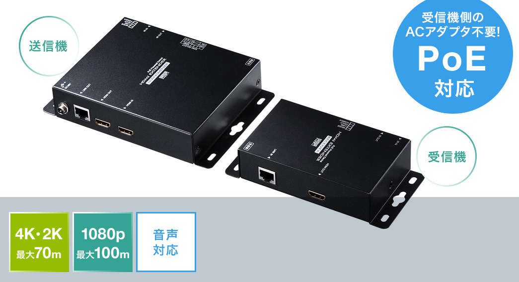 VGA-EXHDPOE2【PoE対応HDMIエクステンダー（セットモデル）】受信機側
