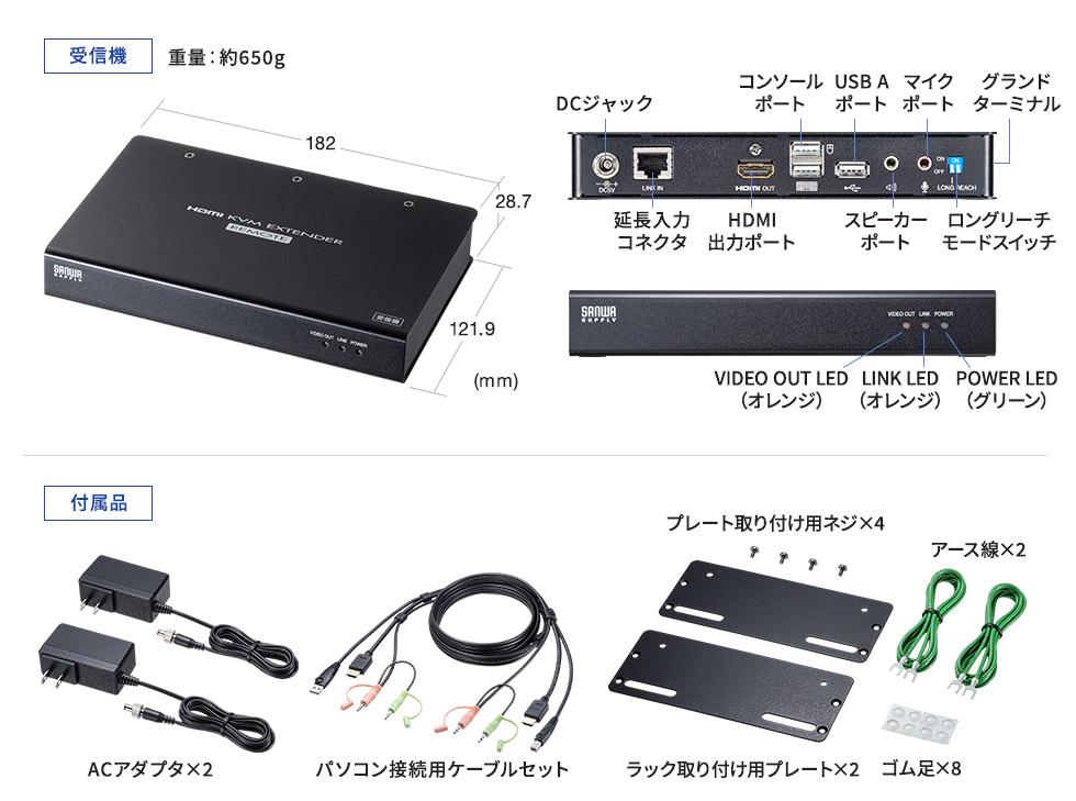 VGA-EXKVMHU2【KVMエクステンダー（HDMI・USB用）】LANケーブル1本で4K解像度のHDMI 信号、USB2.0信号を最大100m延長することができ、離れた場所にあるコンソールで操作することができるHDMI対応KVMエクステンダー。｜ サンワサプライ株式会社