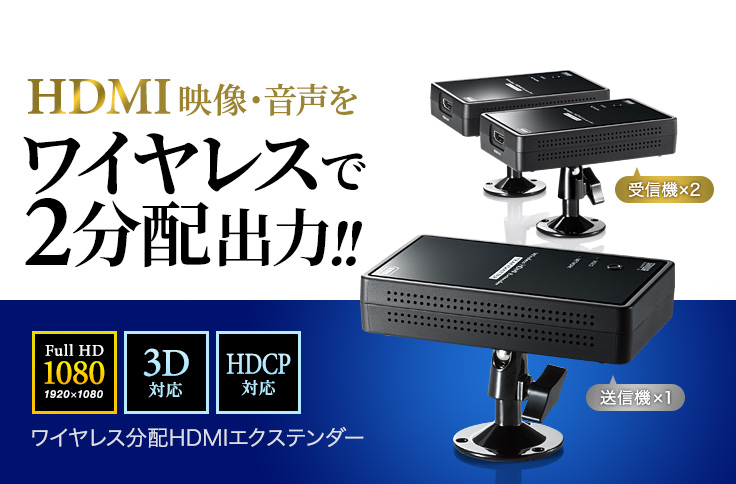 HDMI映像・音声をワイヤレスで2分配出力