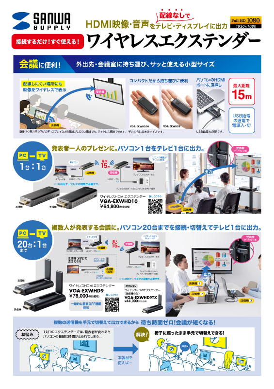 HDMI映像・音声を配線なしでテレビ・ディスプレイに出力　ワイヤレスエクステンダー