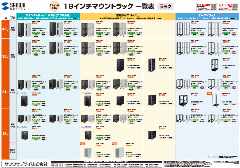 19インチマウントラック・機器一覧