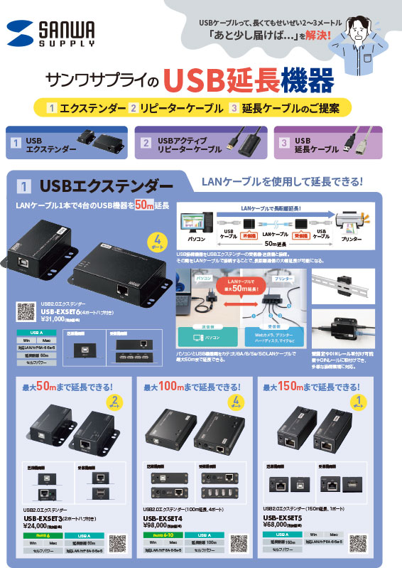 サンワサプライのUSB延長機器