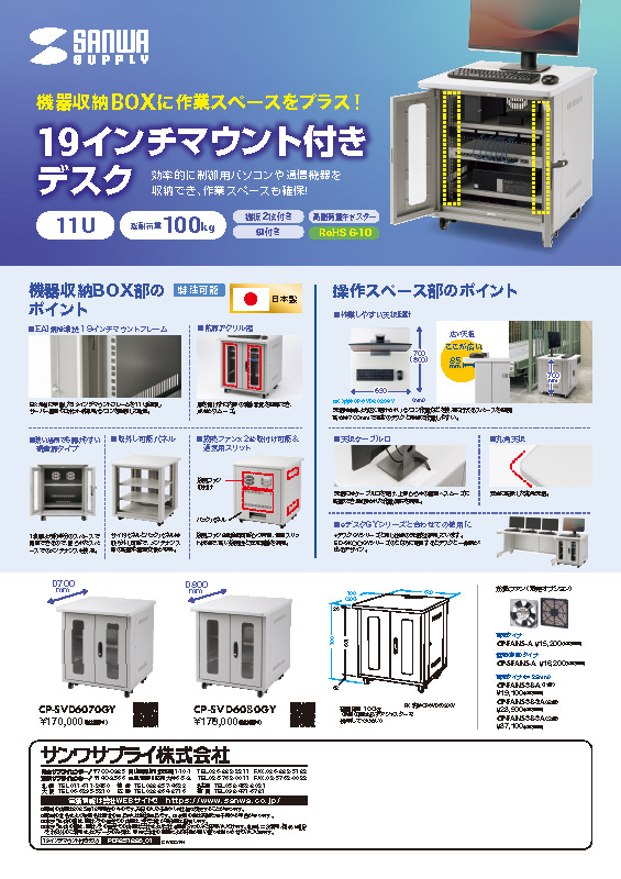 19インチマウント付きデスク