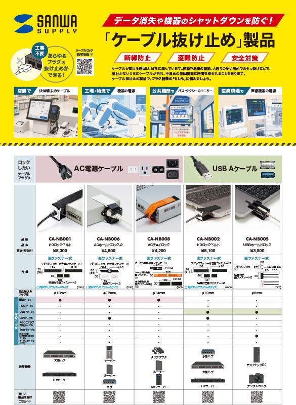 ケーブル抜け止め製品