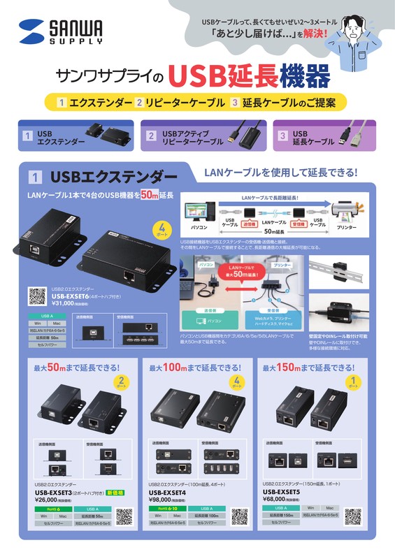 サンワサプライのUSB延長機器