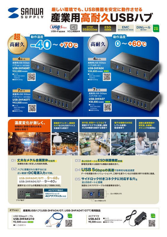 産業用高耐久USBハブ